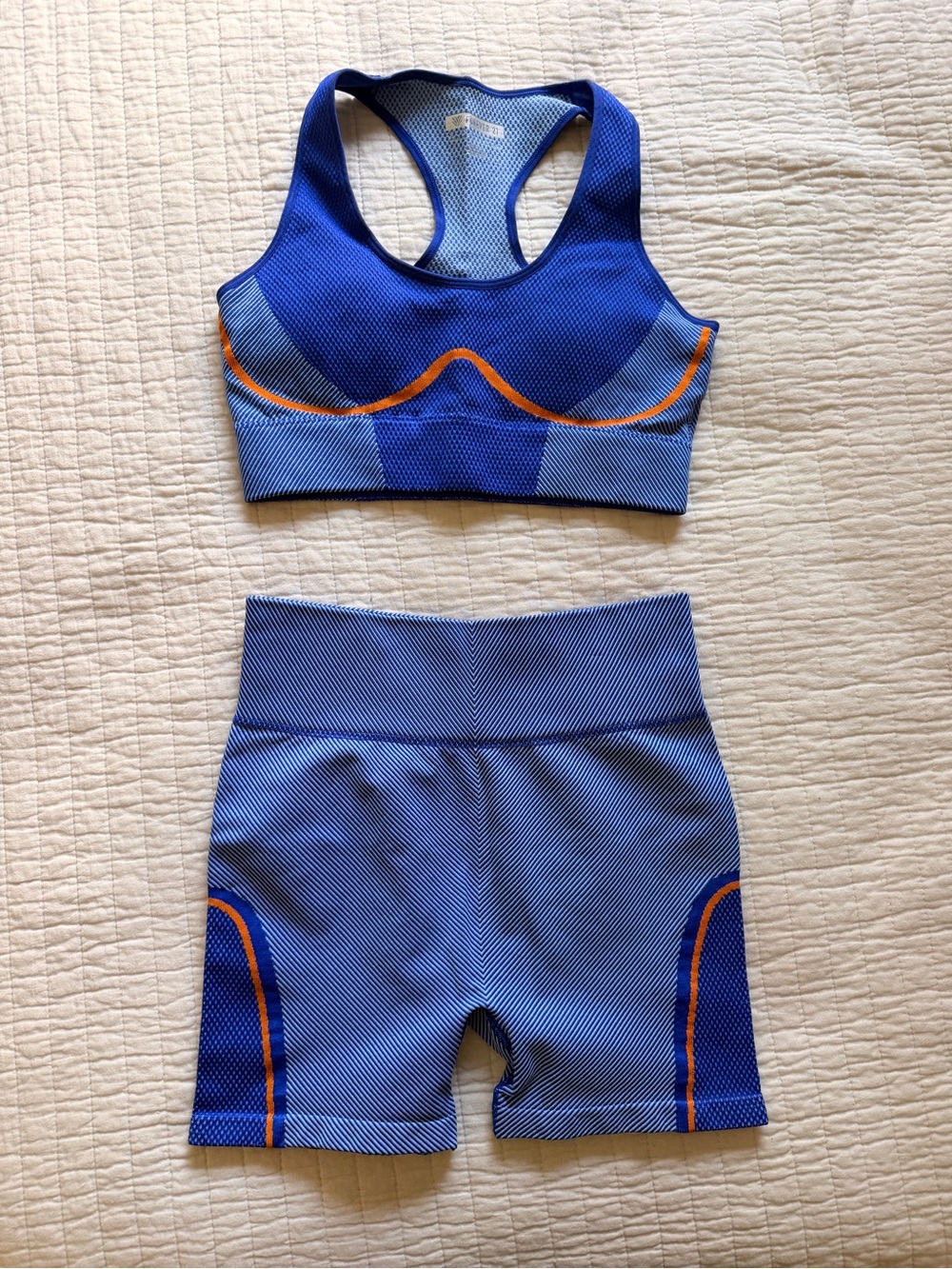 Forever 21 Blue Seamless Kids Sports Bra and Shorts with Orange Trim